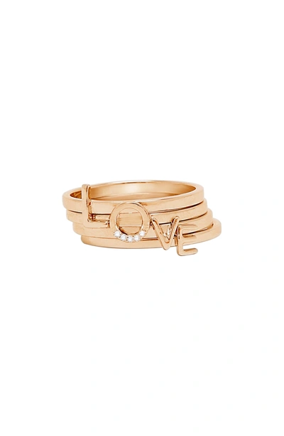 Adornia Love Set Of 4 Stacking Rings In Rose Gold