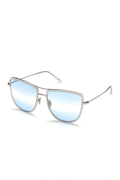 Tom Ford Tina 59mm Aviator Sunglasses In Shiny Palladium/ Gradient Blue