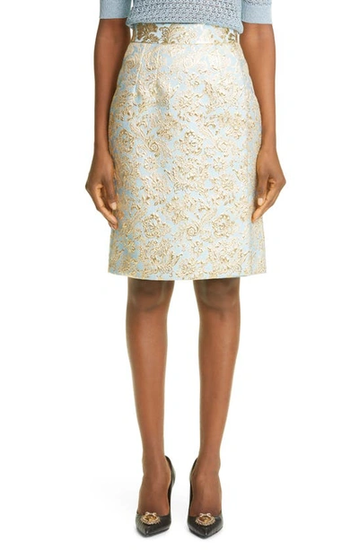Dolce & Gabbana Matelasse Pencil Skirt In Blue Gold