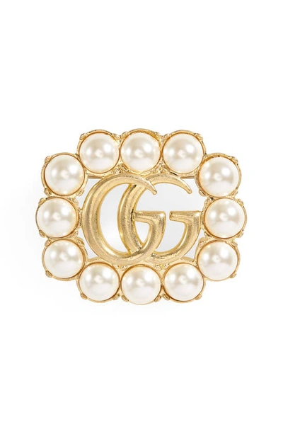 Gucci Gg Imitation Pearl Brooch In Gold