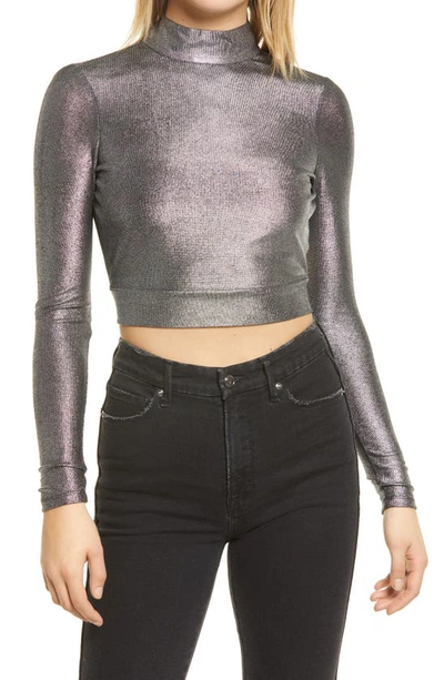 4th & Reckless Mystic Metallic Back Cutout Crop Top In Silver Metallic Jersey