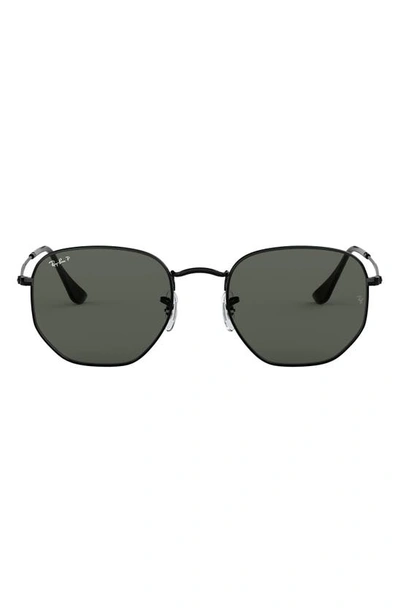 Ray Ban 51mm Polarized Geometric Sunglasses In Black/ Green