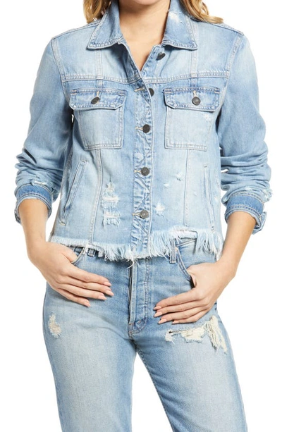 Hidden Jeans Frayed Hem Denim Jacket In Light Wash