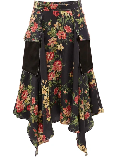 Jw Anderson Asymmetric Floral-print Cargo Skirt In Black