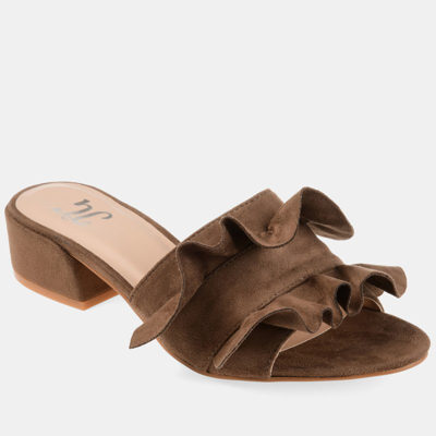 Journee Collection Women's Sabica Ruffle Slip On Dress Sandals In Brown