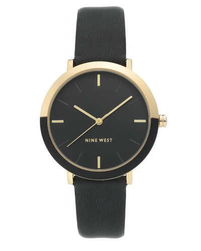 Nine West Women's Gold-tone And Black Strap Watch, 36mm
