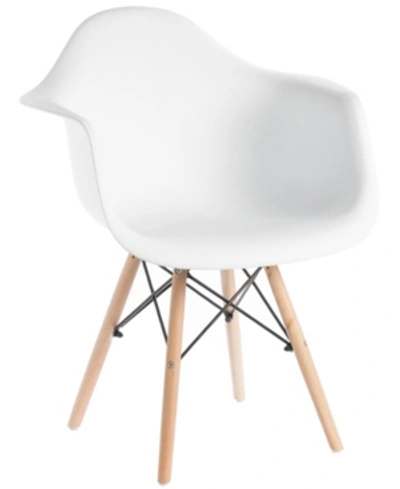 Bold Tones Mid-century Modern Style Plastic Shell Dining Arm Chair With Wooden Dowel Eiffel Legs In White