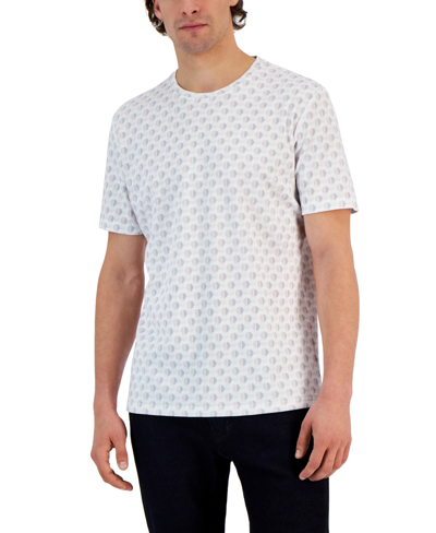 Alfani Above Short Sleeve Crewneck Geo Pattern T-shirt, Created For Macy's In Vanilla Ice