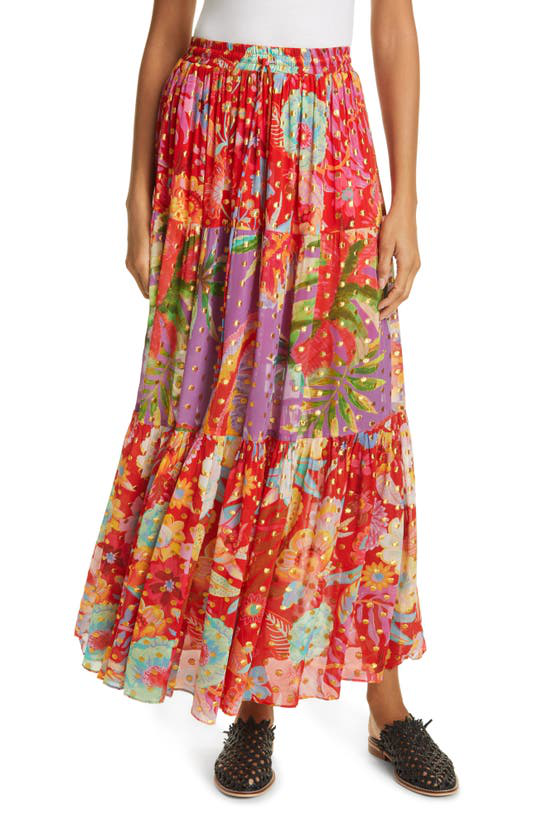 Farm Rio Mixed Hudson Floral & Metallic Dot Maxi Skirt In Multi | ModeSens