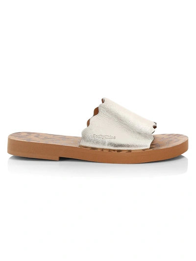 See By Chloé Essie Metallic Scalloped Slide Sandals In Light Gold