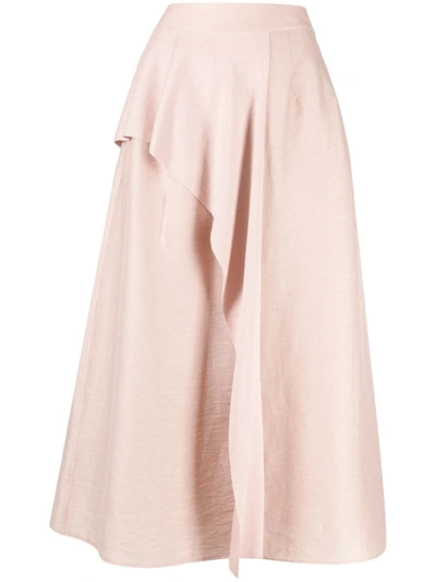 Agnona Linen-blend Layered Panel Midi Skirt In Pink