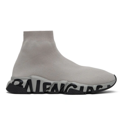 Balenciaga Grey & Black Graffiti Speed Sneakers