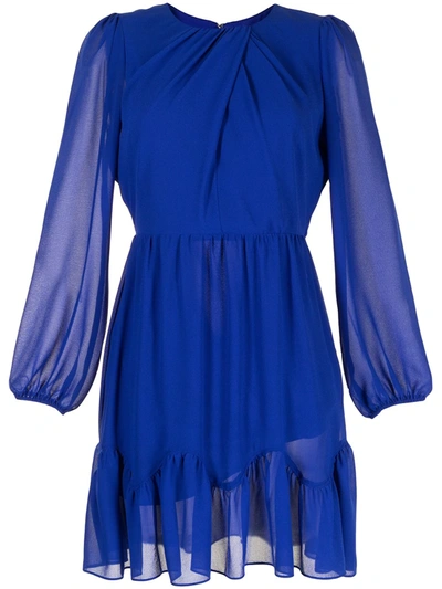 Milly Jackie Blouson-sleeve Chiffon Dress In Azure