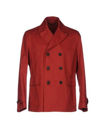 Hardy Amies Double Breasted Pea Coat In Red