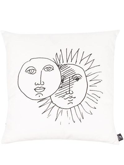 Fornasetti Solitudo Silk Cushion In White/black