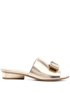 Ferragamo Valery Viva Metallic Vara Bow Slide Sandals In Gold