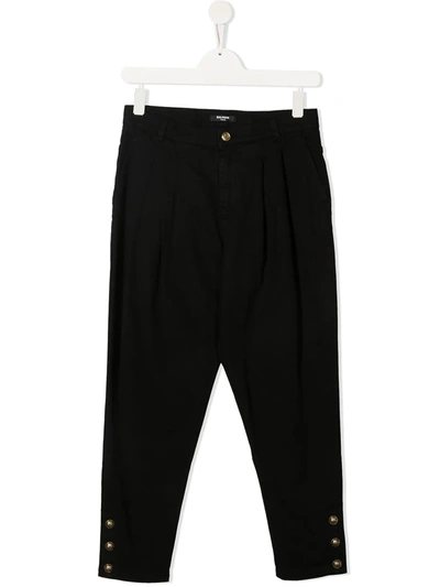 Balmain Kids' Buttoned-embellished Tapered Trousers In Black