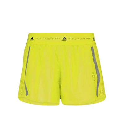 Adidas By Stella Mccartney Shell-paneled Printed Mesh Shorts In Yellow