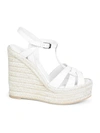 Saint Laurent Tribute Leather Espadrille Wedge Sandals In Porcellana