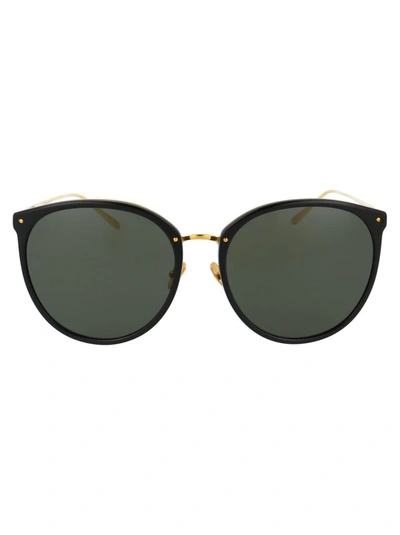 Linda Farrow Kings Sunglasses In Black/ Yellow Gold/ Grey
