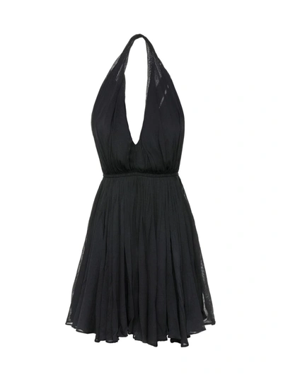 Saint Laurent Deep V Neck Viscose Crepe Mini Dress In Black