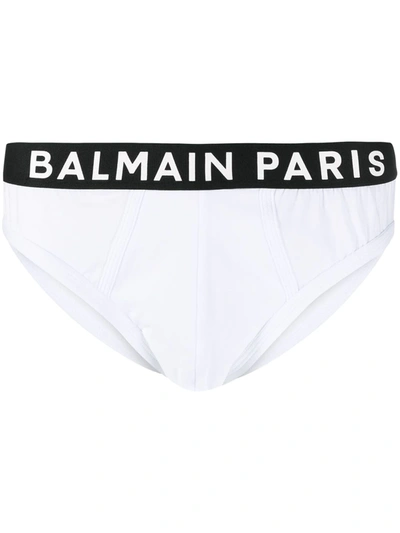 Balmain Contrasting Logo Waistband Briefs In White