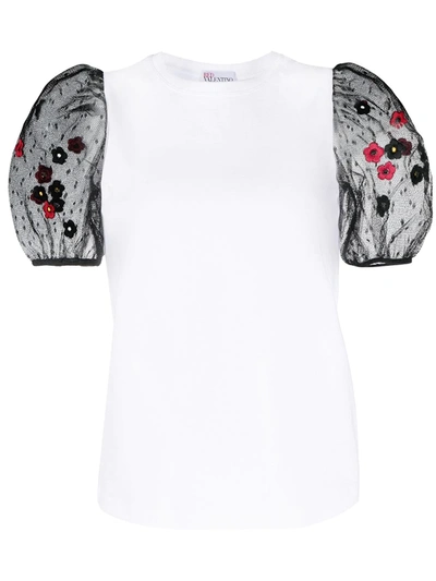 Red Valentino Cotton Jersey T-shirt W/ Lace Sleeves In White