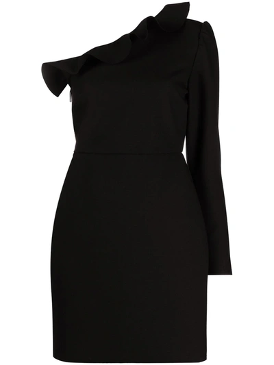 Msgm Ruffle Detail One-shoulder Dress In Black