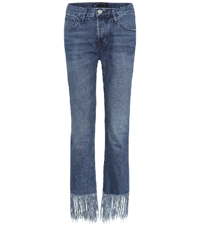 3x1 Straight Crop Fringe Jeans In Blue