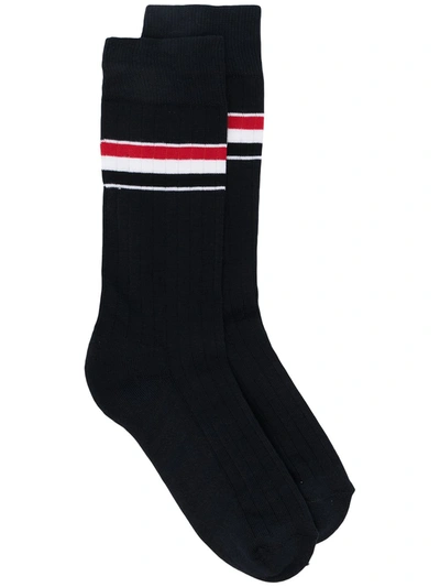 Thom Browne Navy Athletic Mid-calf Stripe Socks In Blue
