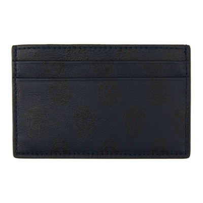 Alexander Mcqueen Navy Skull Print Card Holder In Blue