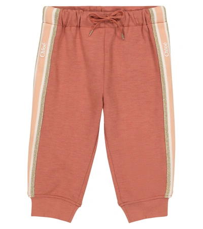 Chloé Kids' Brick Sweatpants For Babygirl With Logo In Dark Pink
