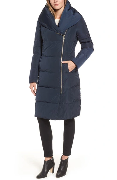 Cole Haan Signature Cole Haan Bib Insert Down & Feather Fill Coat In Navy