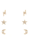 Girls Crew Teeny Tiny Galaxy Set Of 3 Pairs Stud Earrings In Rose Gold-plated