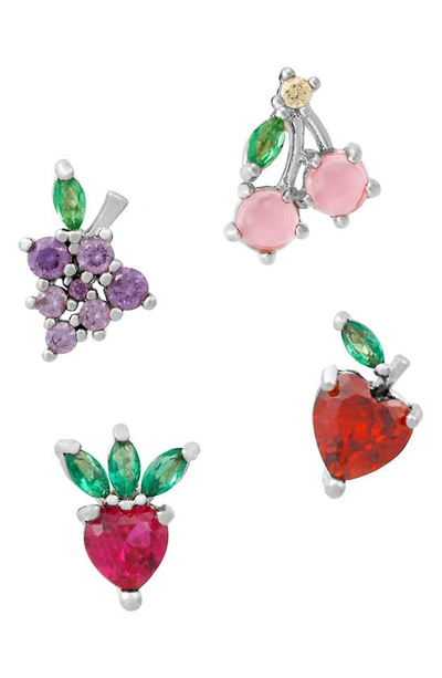 Girls Crew Fruit Basket Set Of 4 Mismatched Stud Earrings In Silver