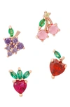 Girls Crew Fruit Basket Set Of 4 Mismatched Stud Earrings In Rose Gold