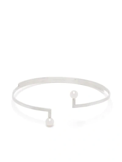 Hsu Jewellery Unfinishing Line Double Directions Pearl Bangle In Silver