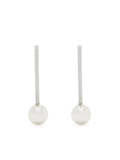 Hsu Jewellery Unfinishing Line Short Perspective Round Pearl Earrings In Silver
