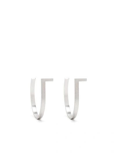 Hsu Jewellery Unfinishing Line Medium Hoop Earrings In Silver