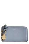 Chloé Alphabet Leather Card Holder In Woodrose / Ash Blue