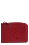 Longchamp Le Foulonné Leather Coin Purse With Removable Card Holder In Red