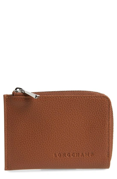 Longchamp Le Foulonné Leather Coin Purse With Removable Card Holder In Caramel