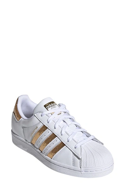 Adidas Originals Superstar Sneakers In White/ Gold / White
