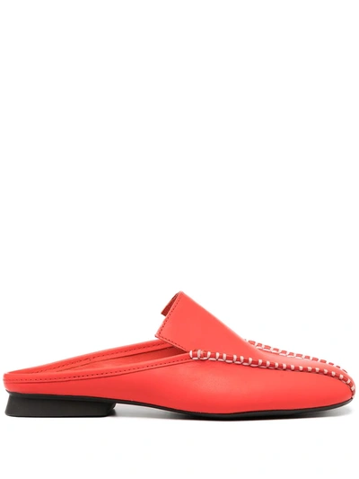 Camper Stitching Details Loafer Mules In Red