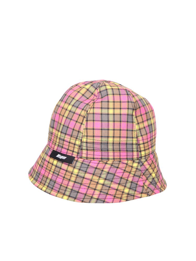 Msgm Yellow & Pink Check Print Cloche Bucket Hat In Multicolour