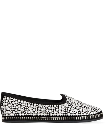 Giuseppe Zanotti Venezian Crystal-embellished Velvet Loafers In Black