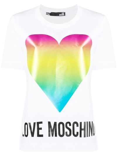 Love Moschino Cotton T-shirt With Heart Print In White