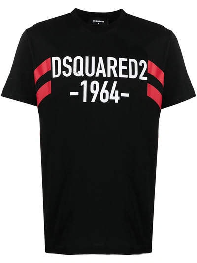 Dsquared2 Logo Print Cotton Jersey T-shirt In Black