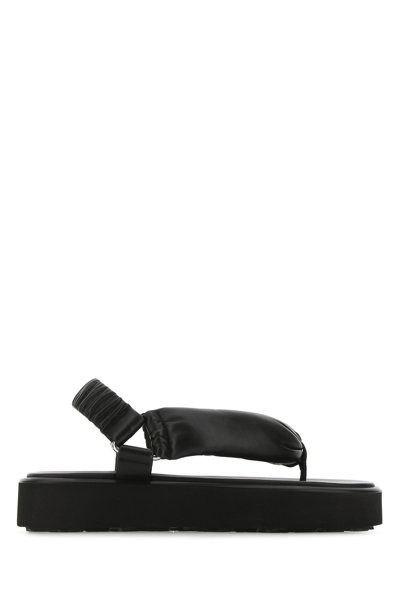 Miu Miu 40mm Padded Leather Thong Sandals In Black