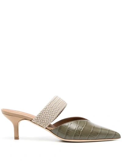 Malone Souliers Maisie 45 Cord-trimmed Croc-effect Leather Mules In Army